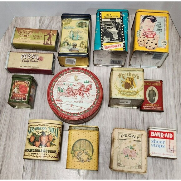 Vintage Metal Tins with Lids Lot of 13 - Picture 1 of 8